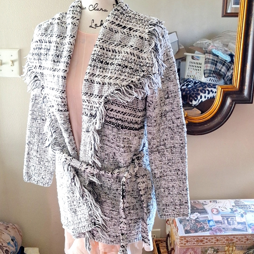 Lucky Open Front Cardigan Sweater Cotton with Gold Threading